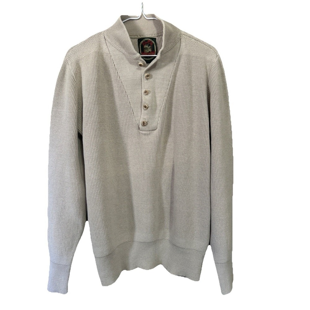 VTG Alps Beige Knit Pullover Sweater Five Wooden Button Neck Closure Men's L